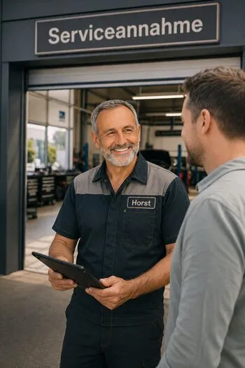 Horst - KI-Werkstattmeister in der Servicenahme berät einen Kunden